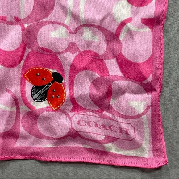 Coach Scarf 100% Silk Made in Japan Interlocking Cs with Ladybugs - Picture 4 of 16